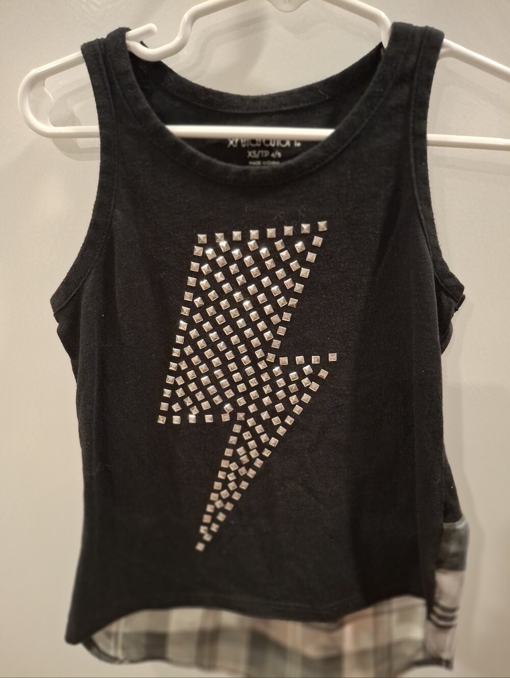 Xhilaration Black Tank Top with Silver Studded Lightning Bolt